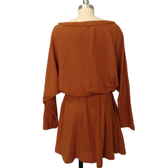 Free People Beach Santa Maria Mini Dress Size S Rust Brown Boho Dolman Sleeve - Picture 6 of 8
